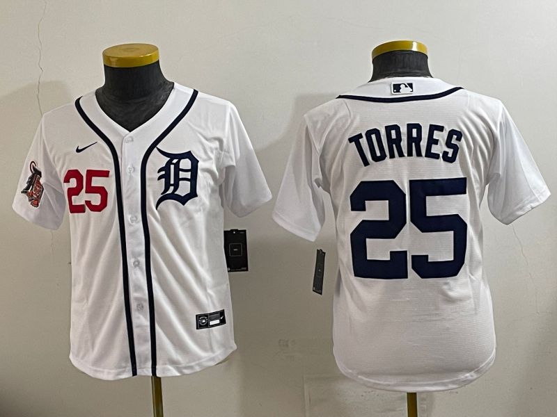 Youth 2025 Detroit Tigers #25 Torres White Game Nike MLB Jersey style 6->youth mlb jersey->Youth Jersey
